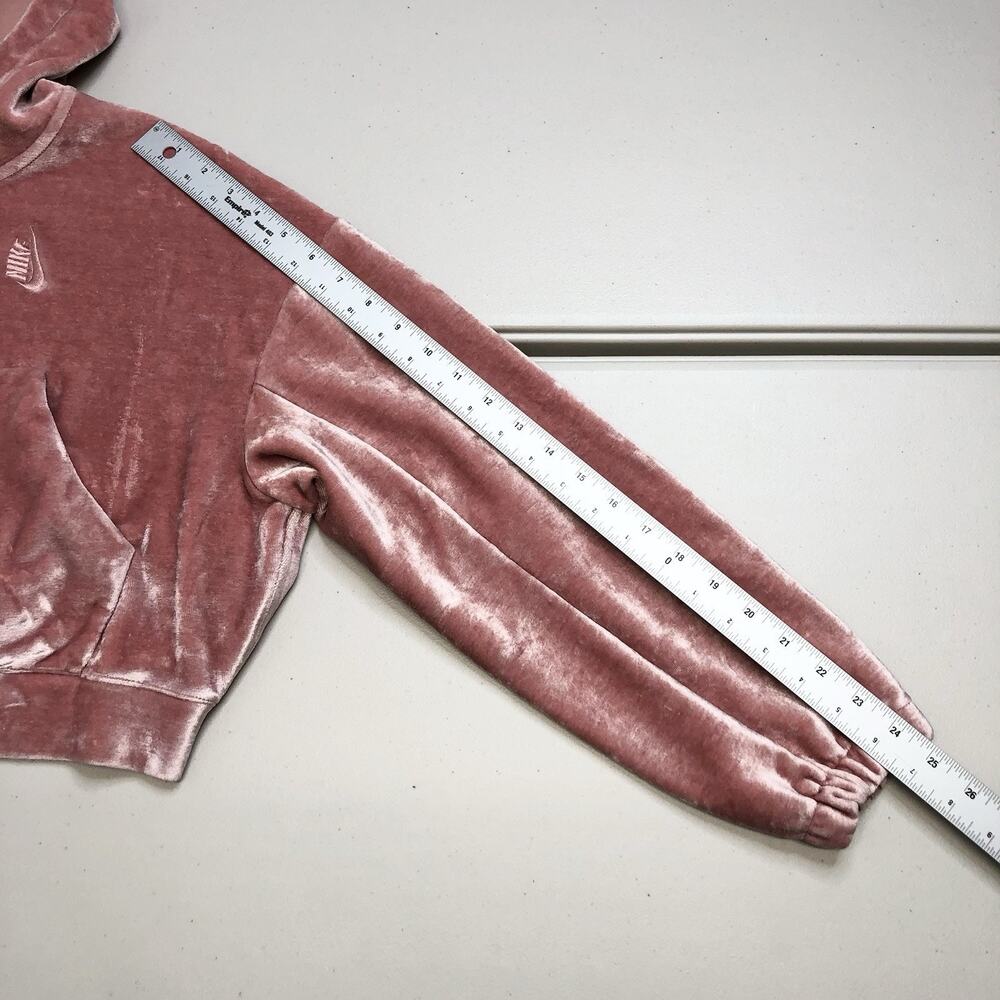 Nike Lab Essential Size Small Pink Velour Cropped Full Zip Hooded Jacket - Picture 4 of 8
